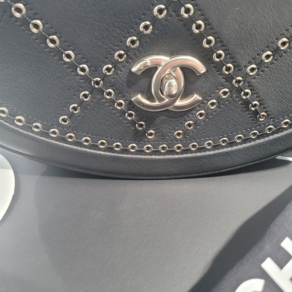 Chanel Calfskin Coco Eyelets Small Flap Black Bag Crossbody Shoulder Bag - Picture 13 of 15